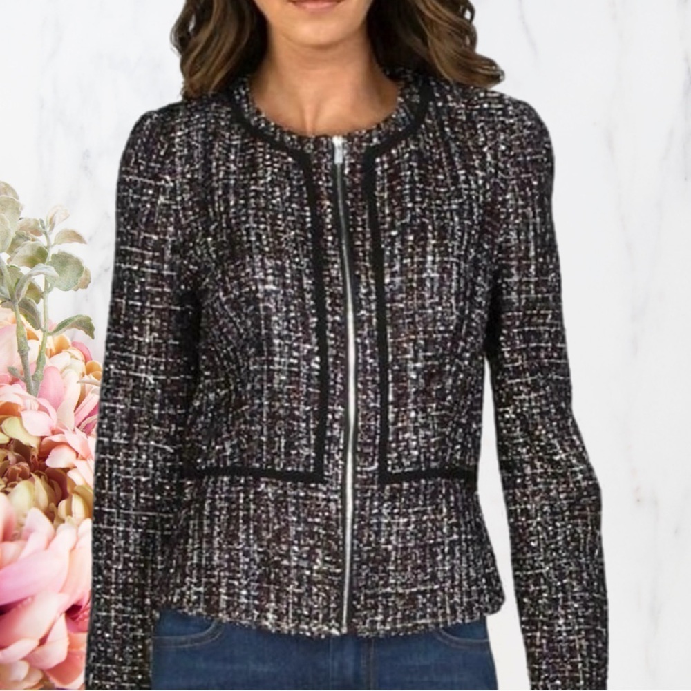Calvin Klein Women's Tweed Zip-Front Collarless Jacket Size 16